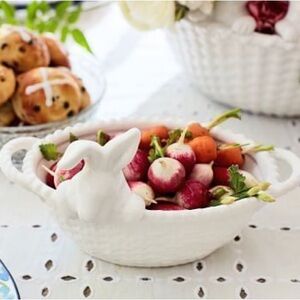 NEW Pottery Barn Easter Basket Bunny Serving Dish with Handles - White, #2